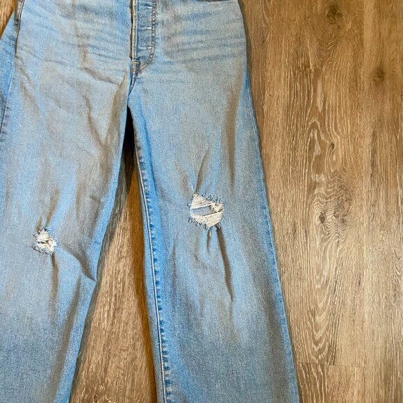 Levi's Ribcage Straight Ankle Jeans Light Blue Distress Button Fly High 27 27 - Picture 5 of 12